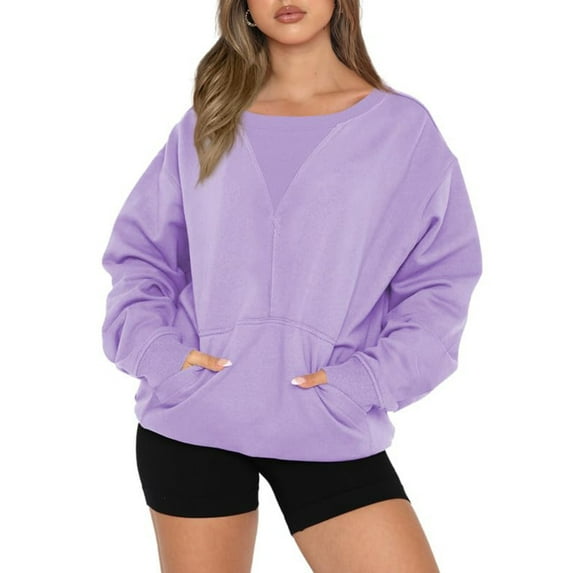 Xcmzpl Women's Sweatshirts Plus Size Solid Color Round Neck Sweatshirt Oversized Sweater Tops Tunic Long Sleeve Blouses Fall Fashion