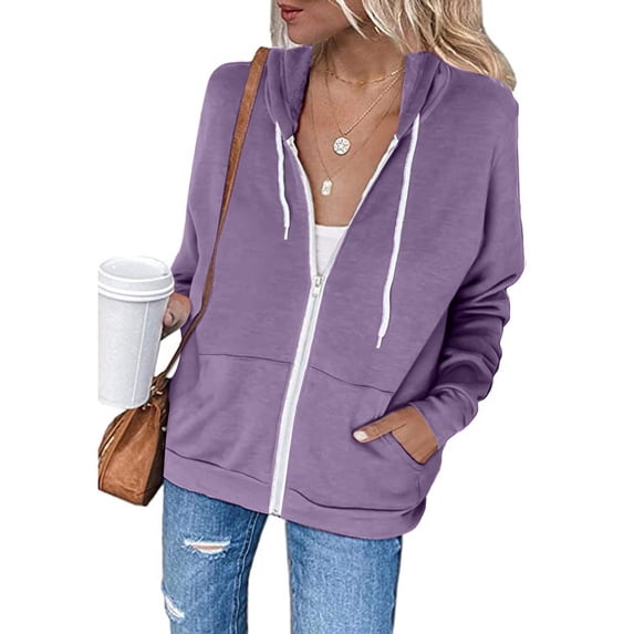 Xcmzpl Women's Zip Up Fleece Hoodies Basic Solid Color Hooded Sweatshirt Holiday Sweater Tops Cotton Long Sleeve Shirts Fall Fashion