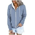 thumbnail image 1 of Xcmzpl Women's Zip Up Hoodies Basic Solid Color Hooded Sweatshirt Fashion Pullover Tops Dressy Casual Long Sleeve T-shirts Early Fall Fashion, 1 of 4