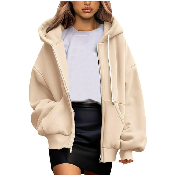 Xcmzpl Women's Zip Up Hoodies Loose Fit Solid Color Hooded Sweatshirt Lightweight Sweater Tops Soft Long Sleeve T-shirts Early Fall Fashion