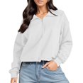thumbnail image 1 of Xcmzpl Women's Zip Up Sweatshirts Basic Solid Color V Neck Sweatshirt Lightweight Pullover Tops Comfort Long Sleeve Shirts Fall Clothes, 1 of 7