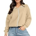 thumbnail image 1 of Xcmzpl Women's Zip Up Sweatshirts Basic Solid Color V Neck Sweatshirt Lightweight Pullover Tops Comfort Long Sleeve Shirts Fall Clothes, 1 of 7