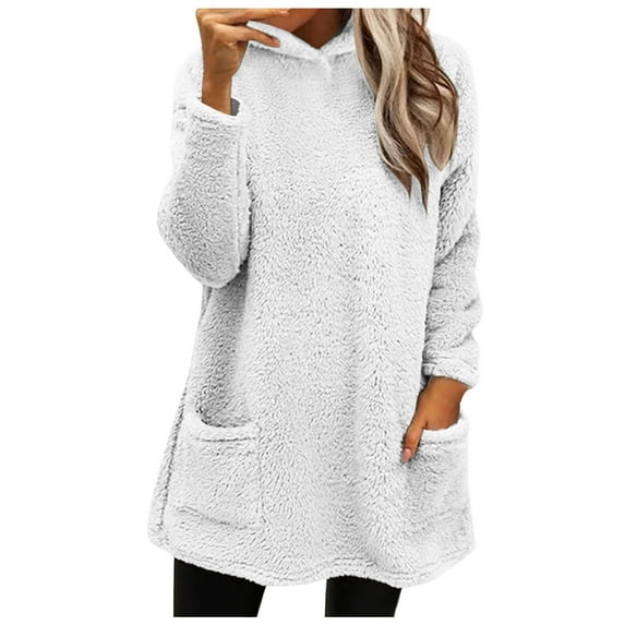 Xcmzpl Womens Fleece Hoodies Plus Size Solid Color Hooded Sweatshirt Lightweight Sweater Tops Cotton Long Sleeve T-shirts Fall Clothes