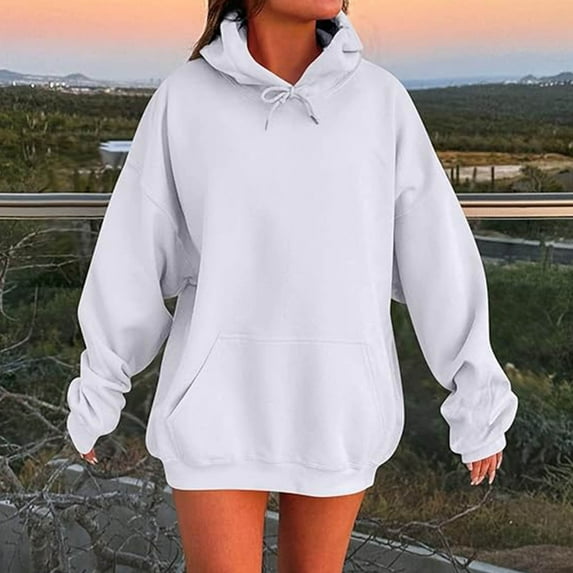Xcmzpl Womens Hoodies Basic Solid Color Hooded Sweatshirt Oversized Pullover Tops Tunic Long Sleeve Shirts Fall Clothes