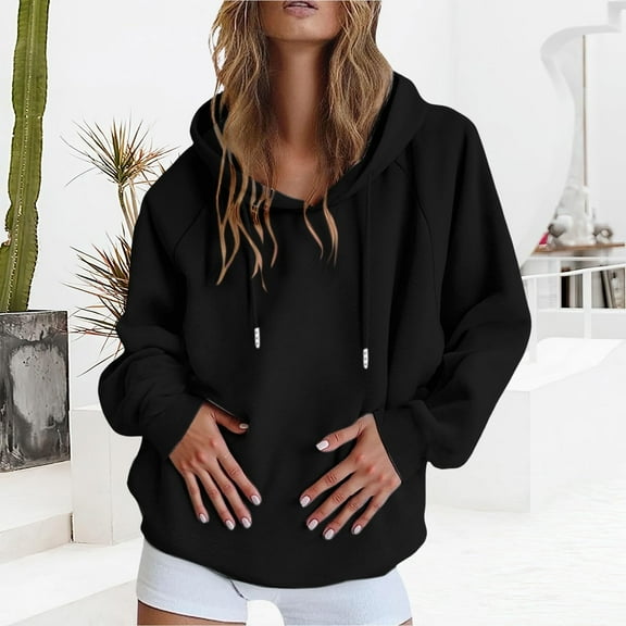 Xcmzpl Womens Hoodies Basic Solid Color Hooded Sweatshirt Trendy Sweater Tops Workout Long Sleeve Shirts Early Fall Fashion
