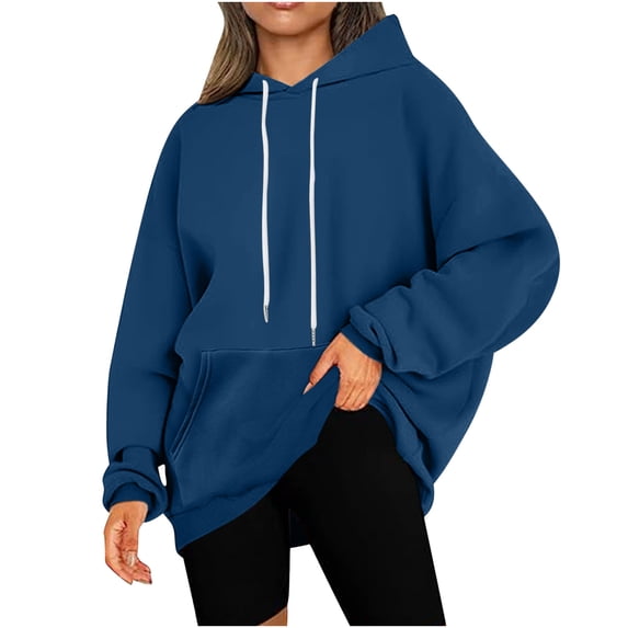 Xcmzpl Womens Hoodies Casual Solid Color Hooded Sweatshirt Athletic Sweater Tops Dressy Casual Long Sleeve T-shirts Fall Fashion