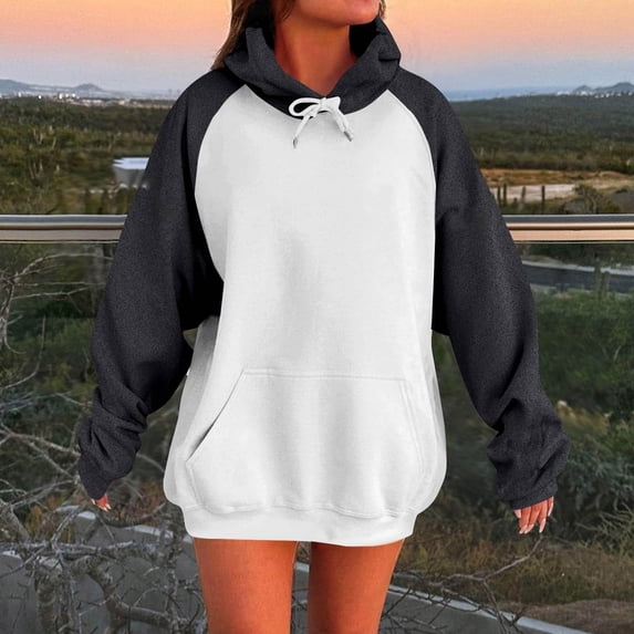 Xcmzpl Womens Hoodies Cute Color Block Hooded Sweatshirt Travel Pullover Tops Workout Long Sleeve Blouses Winter Fashion
