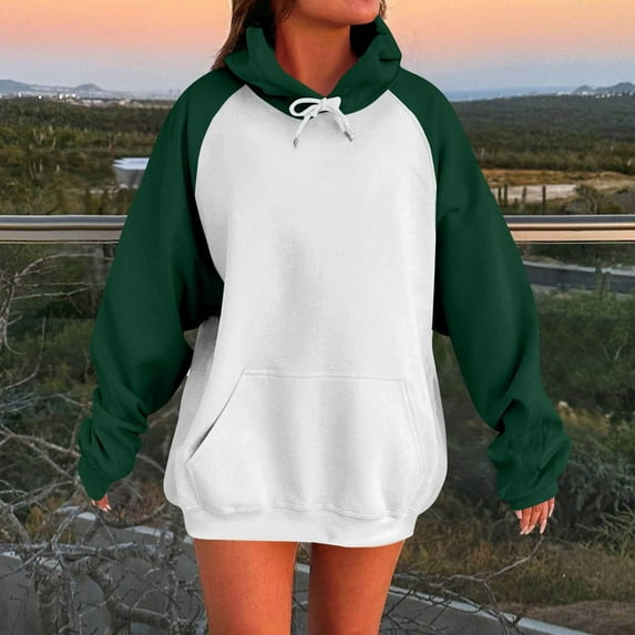Xcmzpl Womens Hoodies Cute Color Block Hooded Sweatshirt Travel Pullover Tops Workout Long Sleeve Blouses Winter Fashion