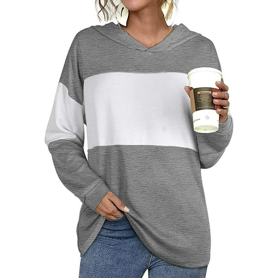 Xcmzpl Womens Hoodies Loose Fit Color Block Hooded Sweatshirt Trendy Sweater Tops Workout Long Sleeve Blouses Fall Fashion
