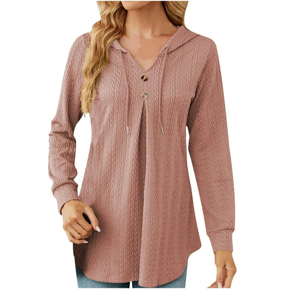 Xcmzpl Womens Hoodies Loose Fit Solid Color Hooded Sweatshirt Lightweight Sweater Tops Cotton Long Sleeve Shirts Fall Fashion