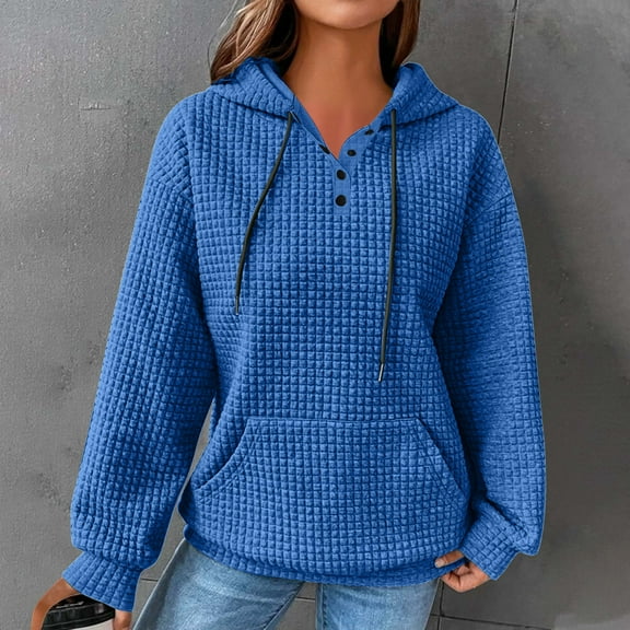 Xcmzpl Womens Hoodies Loose Fit Solid Color Hooded Sweatshirt Trendy Sweater Tops Cotton Long Sleeve Blouses Winter Fashion