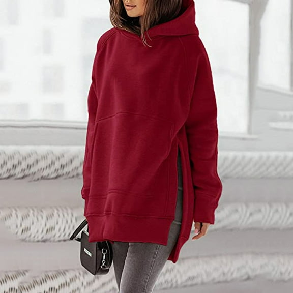 Xcmzpl Womens Hoodies Plus Size Solid Color Hooded Sweatshirt Trendy Pullover Tops Comfort Long Sleeve Blouses Fall Fashion