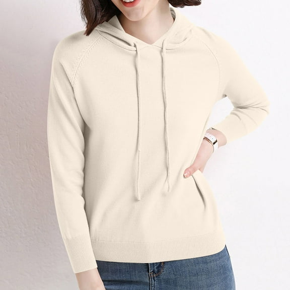 Xcmzpl Womens Knit Hoodies Basic Solid Color Hooded Sweatshirt Fashion Sweater Tops Cotton Long Sleeve Shirts Early Fall Fashion