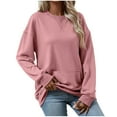 thumbnail image 1 of Xcmzpl Womens Sweatshirts Basic Solid Color Round Neck Sweatshirt Lightweight Sweater Tops Cotton Long Sleeve Blouses Fall Fashion, 1 of 6