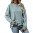 thumbnail image 1 of Xcmzpl Womens Sweatshirts Basic Solid Color Round Neck Sweatshirt Lightweight Sweater Tops Cotton Long Sleeve Blouses Fall Fashion, 1 of 6