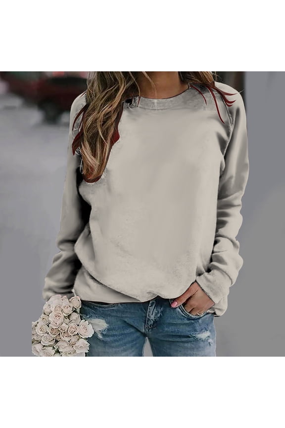 Womens Sweatshirts Casual Solid Color Crewneck Sweatshirt Athletic Pullover Tops Work Long Sleeve Shirts Early Fall Fashion