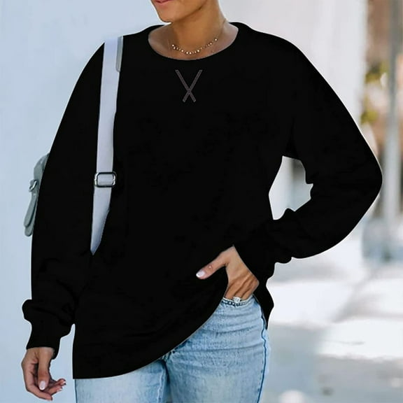 Xcmzpl Womens Sweatshirts Casual Solid Color Crewneck Sweatshirt Fashion Sweater Tops Comfort Long Sleeve T-shirts Early Fall Fashion