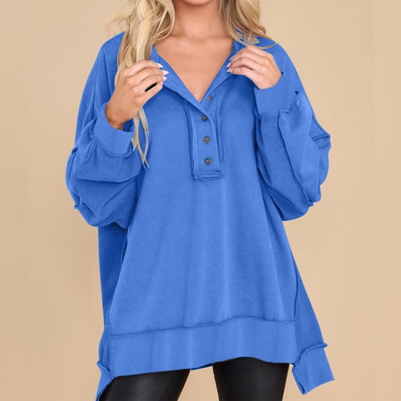 Xcmzpl Womens Sweatshirts Casual Solid Color Round Neck Sweatshirt Trendy Pullover Tops Tunic Long Sleeve T-shirts Fall Clothes