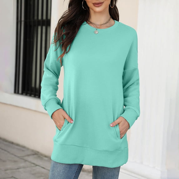 Xcmzpl Womens Sweatshirts Cute Solid Color Crewneck Sweatshirt Fashion Sweater Tops Cotton Long Sleeve Shirts Winter Fashion