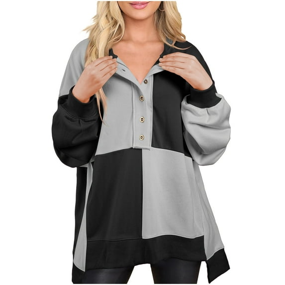 Xcmzpl Womens Sweatshirts Loose Fit Color Block Crewneck Sweatshirt Oversized Pullover Tops Comfort Long Sleeve Blouses Fall Clothes
