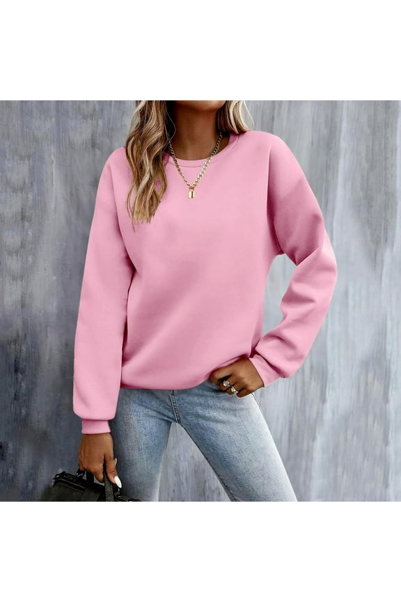 Womens Sweatshirts Plus Size Solid Color Crewneck Sweatshirt Athletic Sweater Tops Work Long Sleeve T-shirts Fall Clothes