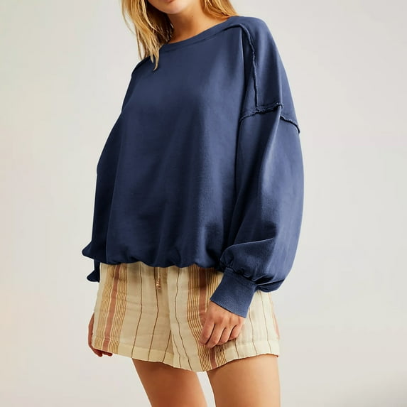 Xcmzpl Womens Sweatshirts Plus Size Solid Color V Neck Sweatshirt Holiday Pullover Tops Dressy Casual Long Sleeve Blouses Early Fall Fashion