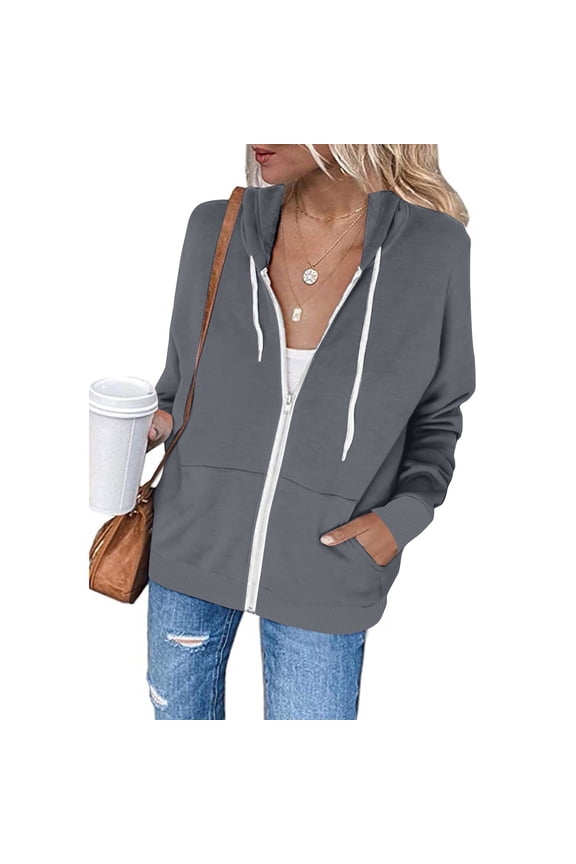 Womens Zip Up Fleece Hoodies Plus Size Solid Color Hooded Sweatshirt Travel Sweater Tops Work Long Sleeve Shirts Winter Fashion