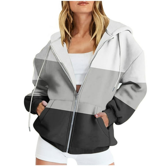 Xcmzpl Womens Zip Up Hoodies Casual Solid Color Hooded Sweatshirt Fashion Pullover Tops Soft Long Sleeve T-shirts Fall Clothes