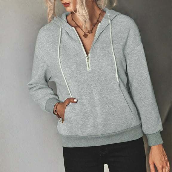 Xcmzpl Womens Zip Up Hoodies Plus Size Solid Color Hooded Sweatshirt Oversized Pullover Tops Dressy Casual Long Sleeve Blouses Winter Fashion