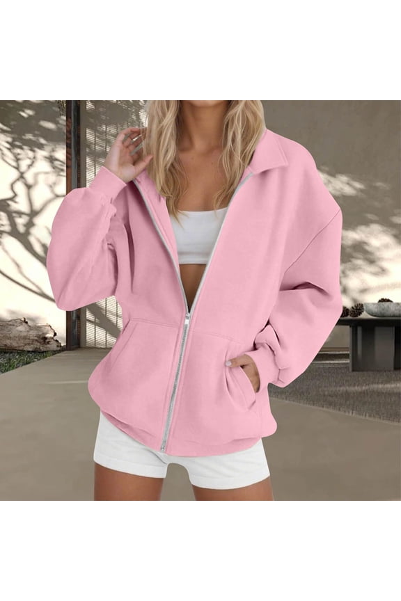 Womens Zip Up Sweatshirts Basic Solid Color Crewneck Sweatshirt Athletic Sweater Tops Work Long Sleeve Blouses Fall Fashion