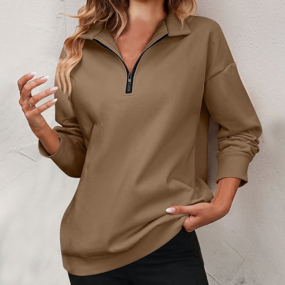 Xcmzpl Zip Up Hoodies for Women Loose Fit Solid Color Hooded Sweatshirt Athletic Pullover Tops Workout Long Sleeve T-shirts Winter Fashion