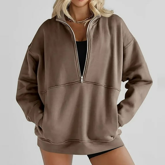 Xcmzpl Zip Up Sweatshirts for Women Cute Solid Color Crewneck Sweatshirt Lightweight Pullover Tops Soft Long Sleeve Shirts Fall Clothes