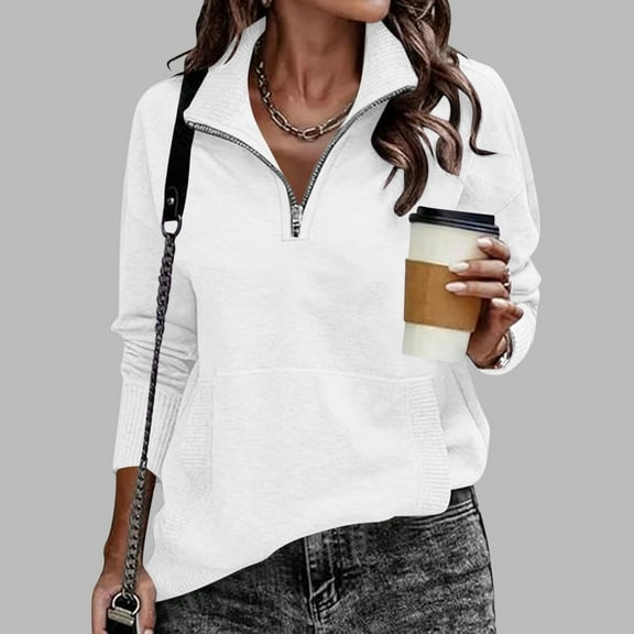 Xcmzpl Zip Up Sweatshirts for Women Cute Solid Color Round Neck Sweatshirt Lightweight Pullover Tops Comfort Long Sleeve Shirts Fall Fashion
