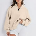 thumbnail image 1 of Xcmzpl Zip Up Sweatshirts for Women Loose Fit Solid Color Crewneck Sweatshirt Lightweight Sweater Tops Soft Long Sleeve Blouses Winter Fashion, 1 of 7