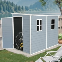 Xcnengy 4x8 ft Outdoor Storage Shed, Lockable Double Door Resin Shed with Floor, 2 Windows & Vents, Waterproof All-Weather Tool Shed for Backyard, Patio, Garden, Gray