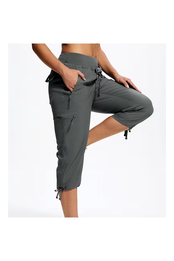 Women's Capri Cargo Pants Drawstring Hem Cropped Utility Summer Beach Trousers Lightweight Breathable Casual Loose Outdoor Hiking Pants with Pockets