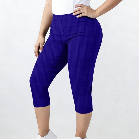 Xdegege Women's Capri Leggings Ribbed Knit High Waisted Cropped Pants Comfortable Breathable Stretchy Fashion Lounge Pants for Summer Yoga Beach Vacation Trip