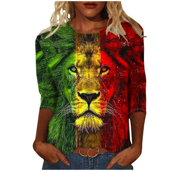 Mifsaly Clothes Women Crewneck Womens 3/4 Sleeve Blouses Shirt Plus Size Graphic Tshirts Over Size T Shirts Summer Tops Plus Size Camisas