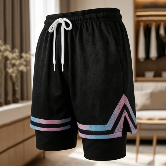 Xdegoge 2 in 1 Running Shorts for Men Built in Liner Mesh Athletic Workout Gym Shorts with Elastic Waist Drawstring V-Cut Split Hem Breathable Activewear for Training