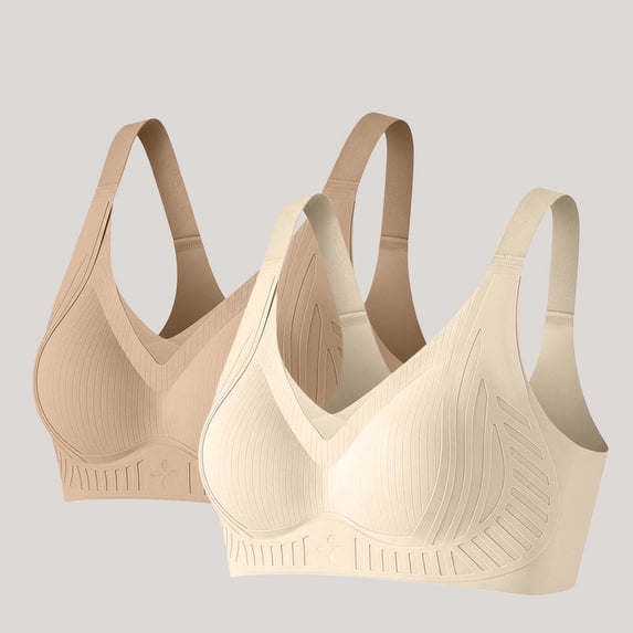 Xdegoge 2 Pack Push Up Bras for Women Support and Lift No Underwire Full Coverage Seamless Bra Wireless Comfortable Soft Everyday Solid Bralettes Brassiere