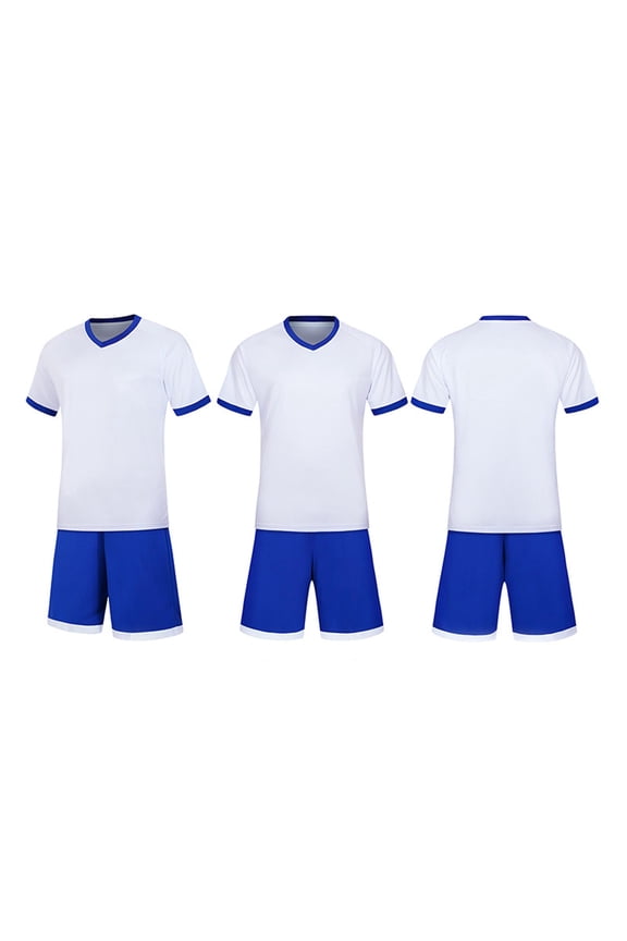 2 Piece Kids Athletic Soccer Uniform V-Neck Short Sleeve Sport Tees Quick-Dry Workout Shorts Set Team Training Activity Wear, 4T-13Y