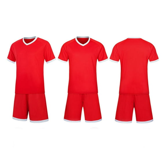 Xdegoge 2 Piece Kids Athletic Soccer Uniform V-Neck Short Sleeve Sport Tees Quick-Dry Workout Shorts Set Team Training Activity Wear, 4T-13Y