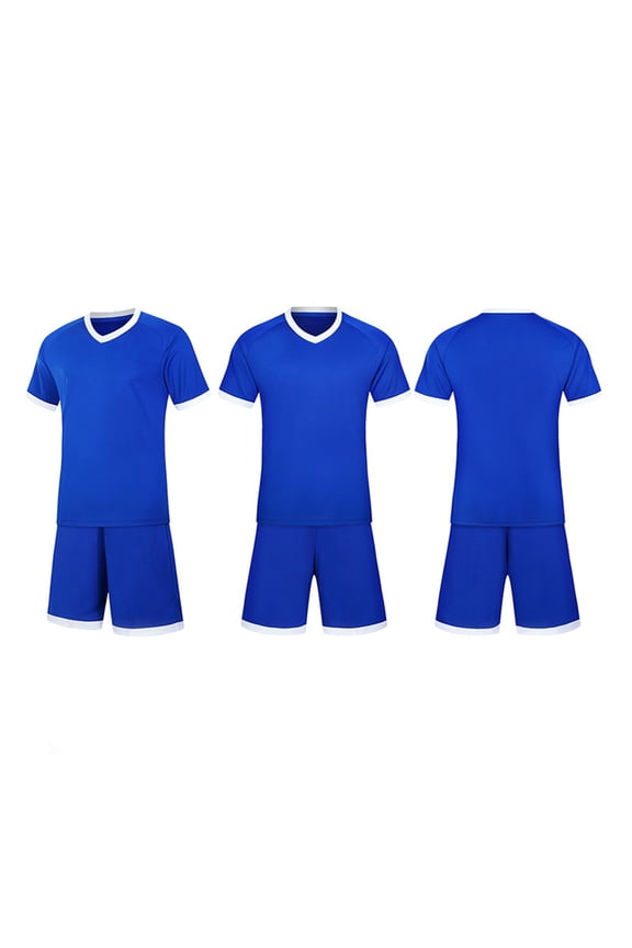 2 Piece Kids Athletic Soccer Uniform V-Neck Short Sleeve Sport Tees Quick-Dry Workout Shorts Set Team Training Activity Wear, 4T-13Y
