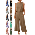 thumbnail image 1 of Xdegoge 2 Piece Linen Pants Sets for Women Summer Lounge Outfits Sleeveless Crop Tops High Waisted Loose Wide Leg Pants Ladies Fashion Vacation Matching Clothes Fit Travel Street Party, 1 of 9