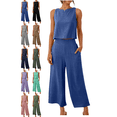 thumbnail image 1 of Xdegoge 2 Piece Linen Pants Sets for Women Summer Lounge Outfits Sleeveless Crop Tops High Waisted Loose Wide Leg Pants Ladies Fashion Vacation Matching Clothes Fit Travel Street Party, 1 of 10