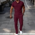 thumbnail image 1 of Xdegoge 2 Piece Sets for Men Summer Collar Short Sleeve Matching Set Track Suits Tops and Joggers Pants Drawstring Casual Athletic Vacation Beach Clothes, 1 of 9