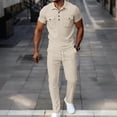 thumbnail image 1 of Xdegoge 2 Piece Sets for Men Summer Collar Short Sleeve Matching Set Track Suits Tops and Joggers Pants Drawstring Casual Athletic Vacation Beach Clothes, 1 of 9