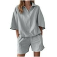thumbnail image 1 of Xdegoge 2 Piece Short Sets for Women Zip Lapel Pullover and Shorts Set Casual Short Sleeve Tunic Tops and Shorts Outfit Loose Vacation Loungewear Matching Tracksuit Summer Travel Going Out Sets, 1 of 8