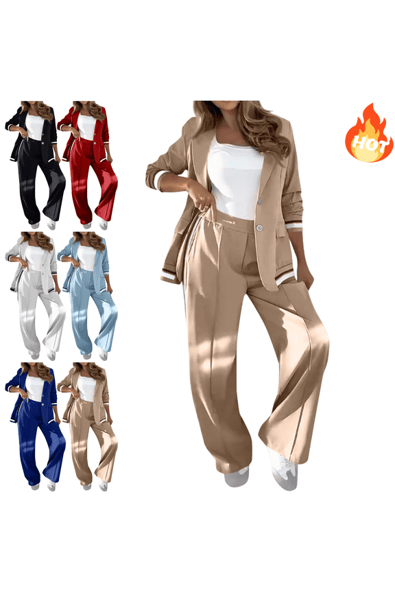 2 Piece Suit Sets for Women Plus Size Oversized Business Casaul Outfits Long Sleeve Lapel Blazer Jacket Button Cozy Dress Coat Pleated Dress Pants Comfy Trousers 2025 Trendy formal Officewear