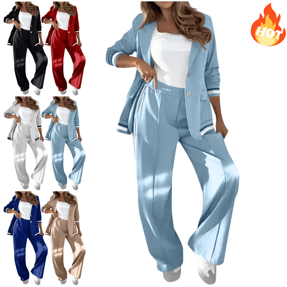 Xdegoge 2 Piece Suit Sets for Women Plus Size Oversized Business Casaul Outfits Long Sleeve Lapel Blazer Jacket Button Cozy Dress Coat Pleated Dress Pants Comfy Trousers 2025 Trendy formal Officewear